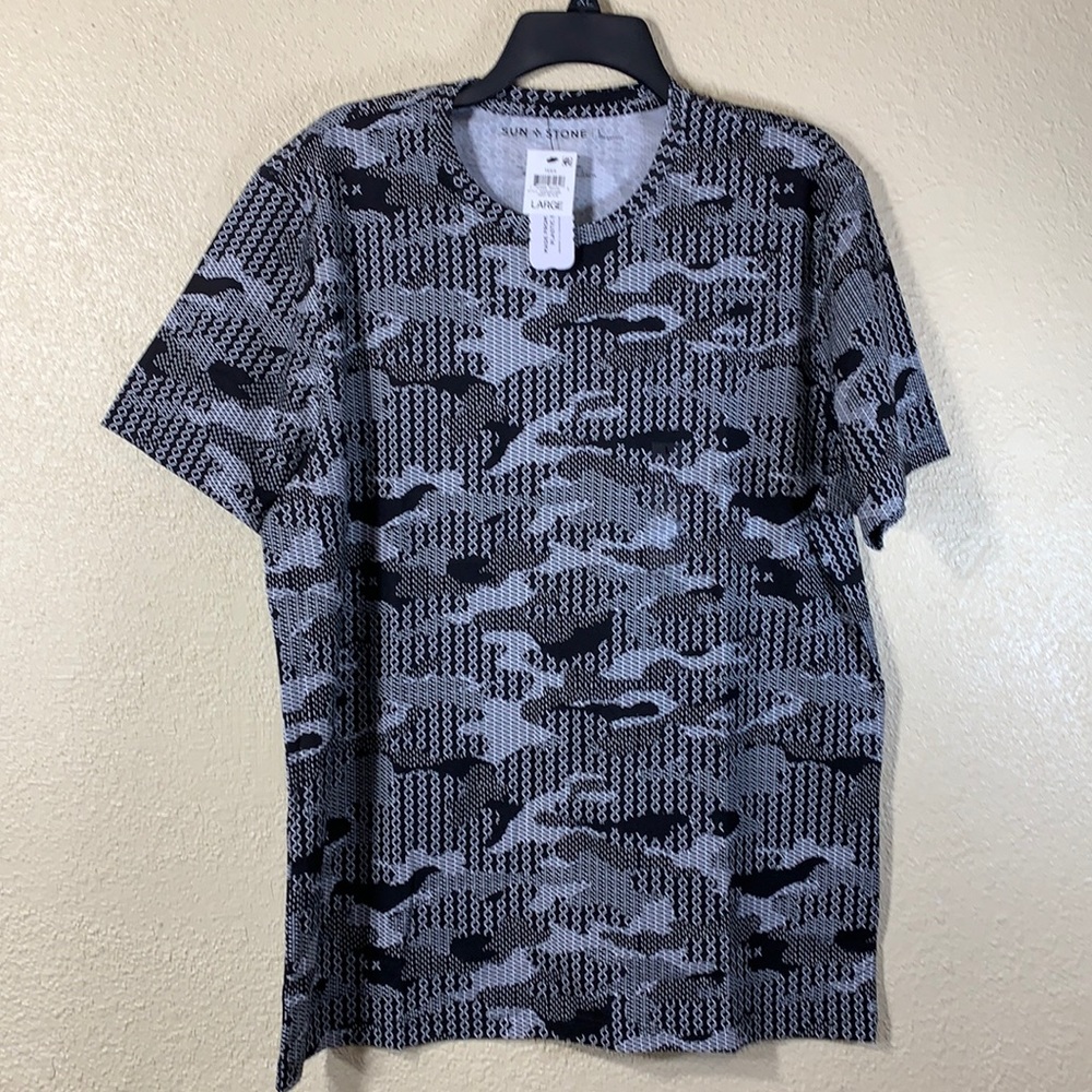 Sun & Stone Men's Tee T-Shirt Black White NWT L Stretchy Pullover Cotton